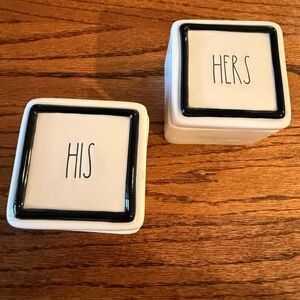 His and Hers Rae Dunn Artesian Collection Ceramic trinket jewelry Boxes